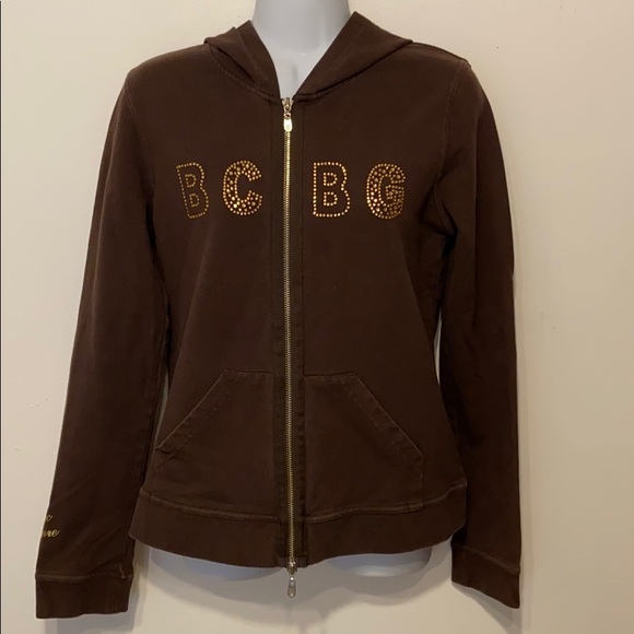 BCBG Brown Hoodie with Gold Rhinestones - Picture 1 of 6